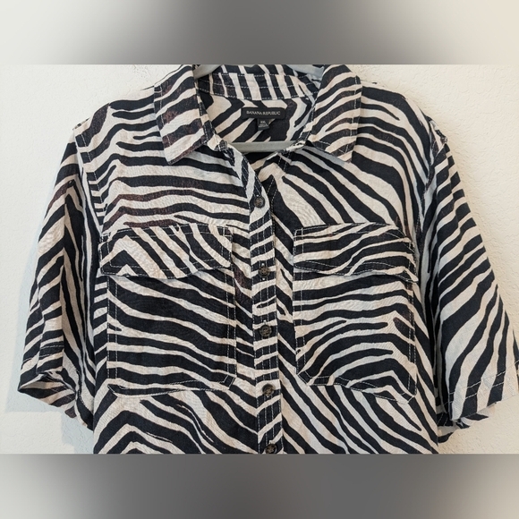 Banana Republic Zebra Print 100% Linen 3/4 Sleeve Belted Safari Romper XXL - Picture 6 of 10